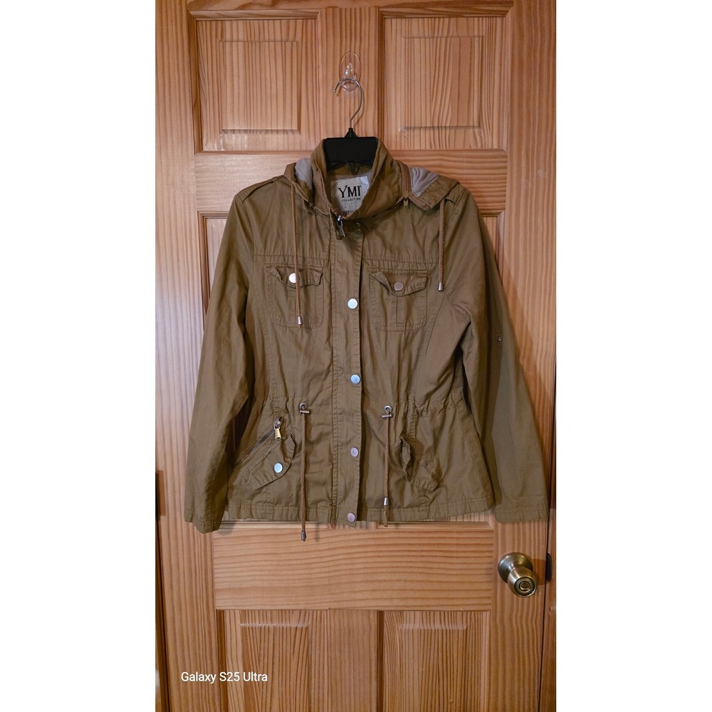 YMI Collection Tan Khaki Utility Field Jacket Hooded Anorak Size Small